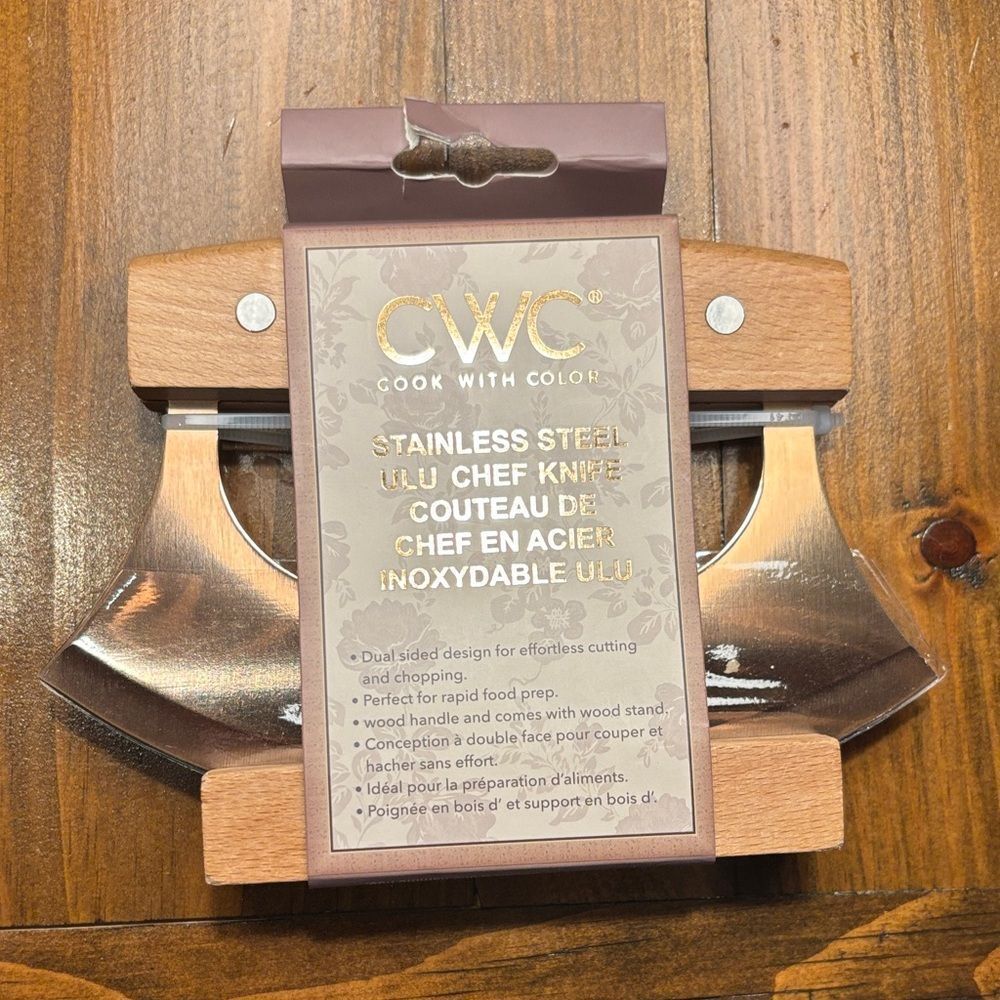 Stainless Steel Ulu Chef Knife with Wooden Handle